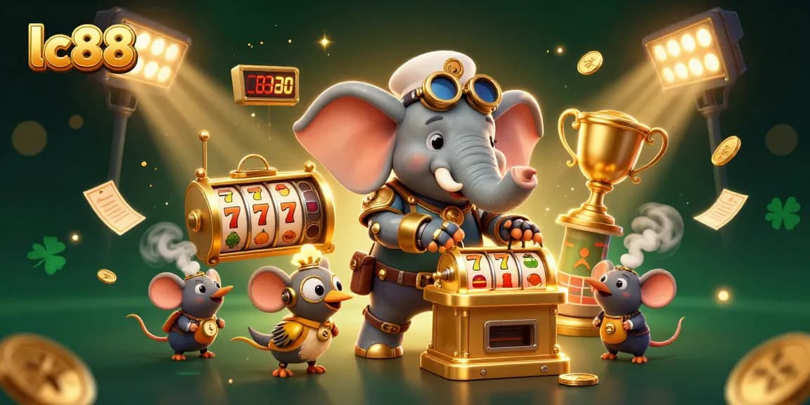 Spin the golden slot machine at lc88 for exciting wins and vibrant rewards in an enchanting casino scene.