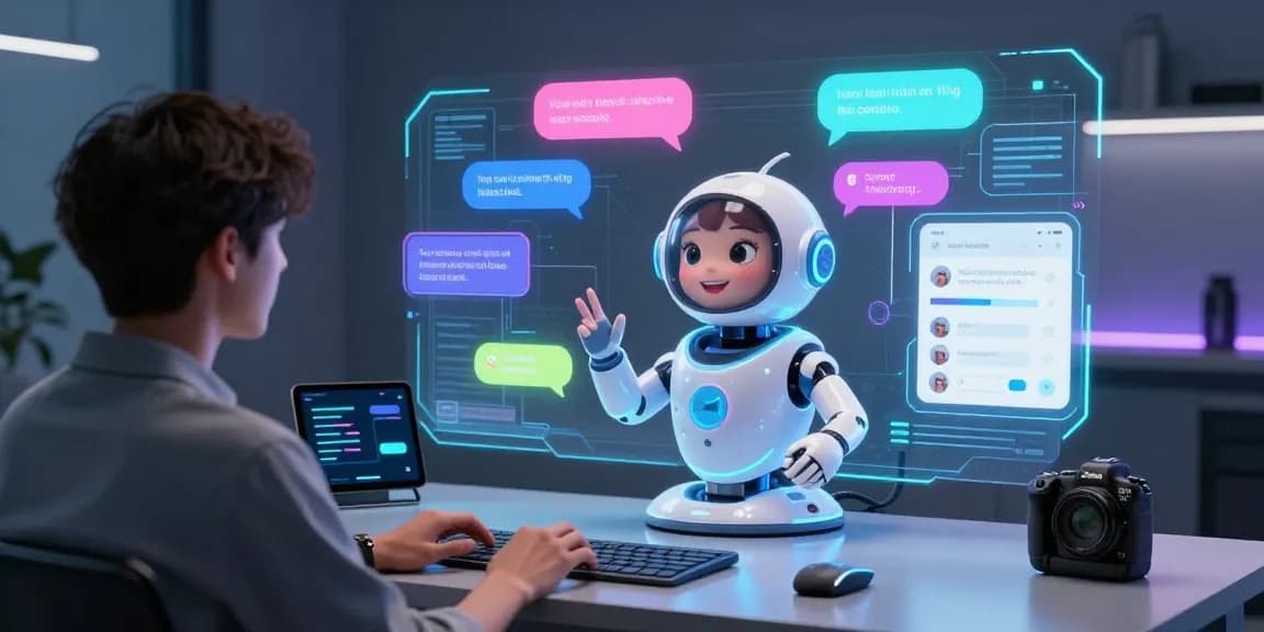 Engaging in flirty conversations with a slut AI chatbot avatar in a modern digital workspace.