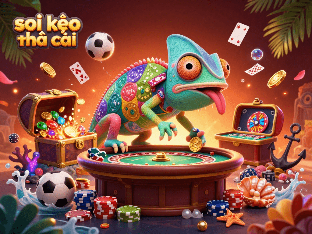 Experience exciting sports betting with soi kèo nhà cái while vibrant chameleon casino owner tracks the action.
