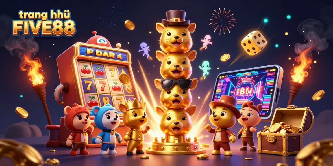 Engage with the exciting world of trang chủ FIVE88 through this vibrant, dynamic casino illustration.