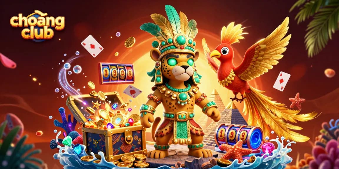 Win at choáng club with this vibrant casino-themed illustration featuring dynamic game elements.