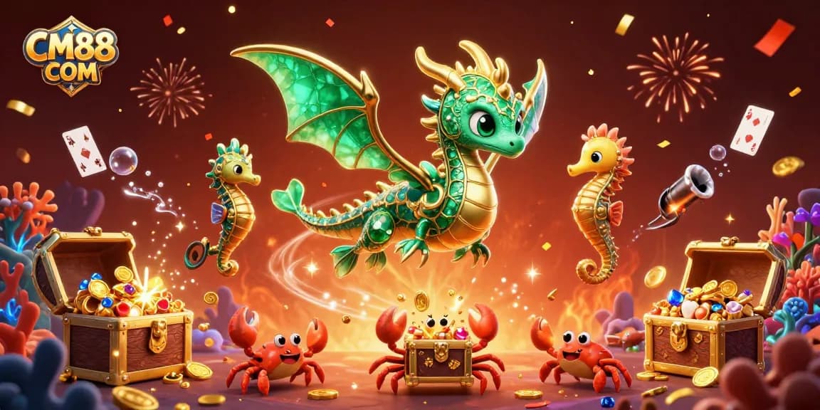 Join the excitement at CM88 COM with a vibrant 3D casino fantasy scene filled with treasures and thrilling game elements.