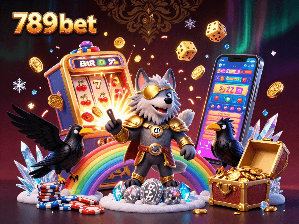 Win big with 789 bet showcasing Nordic-inspired characters amidst jackpot celebrations in a vibrant casino scene.