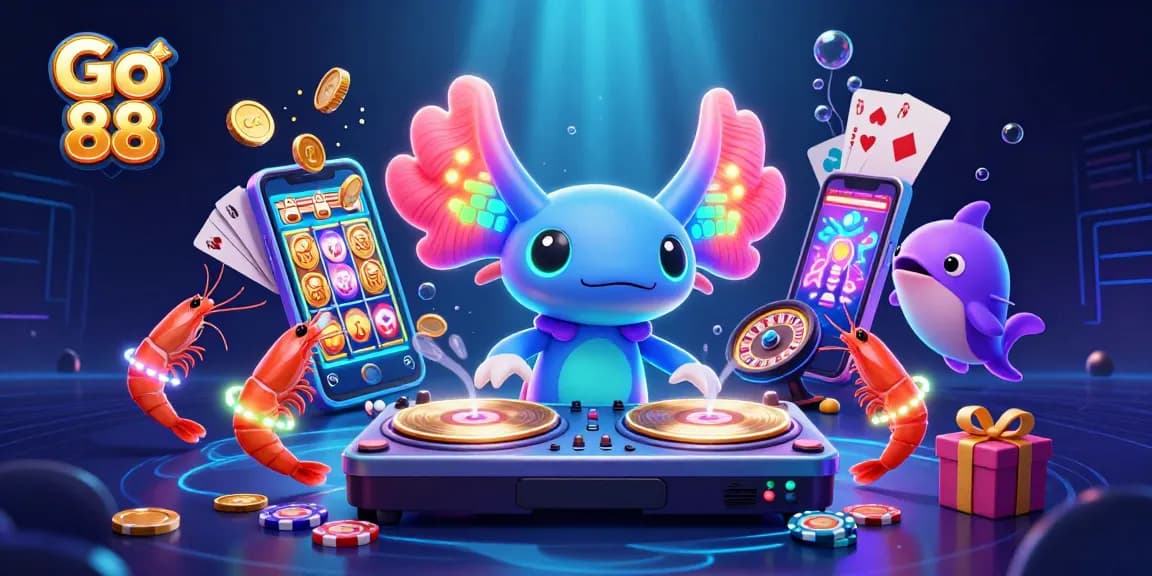 Play exciting games at Go 88 with vibrant casino action featuring spinning reels and festive underwater characters.
