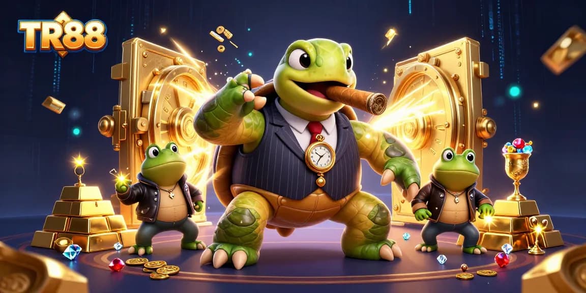 TR88 delivers an exhilarating casino vibe with a snapping turtle mobster surrounded by treasure and excitement.