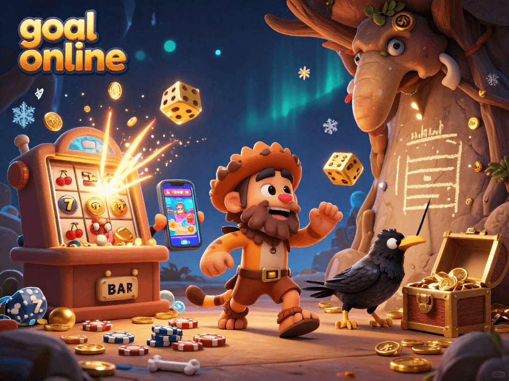 Experience exciting gameplay action with goal online in a lively prehistoric casino setting.