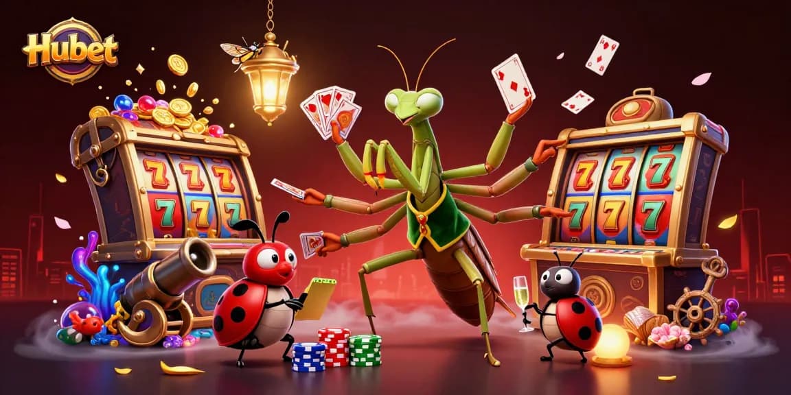Experience exciting gaming at Hubet with a vibrant casino illustration showcasing diverse game elements.