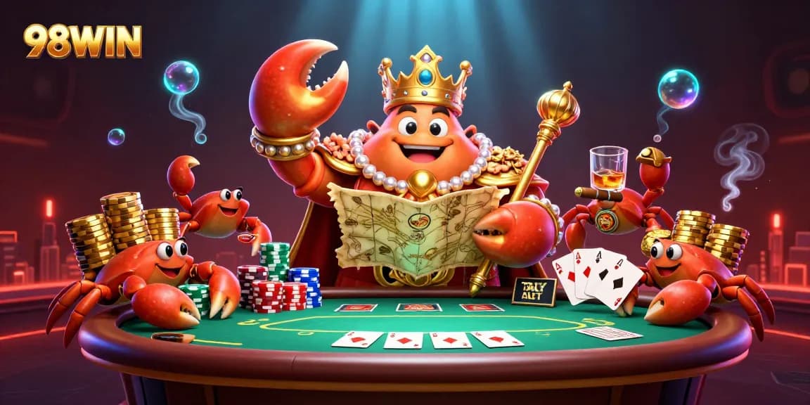 Try your luck at 98WIN with vibrant casino elements and a crab emperor in a thrilling atmosphere.
