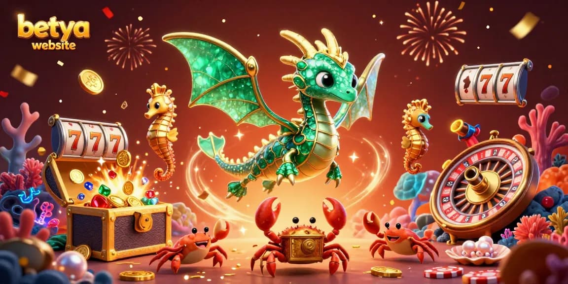Engage with thrilling slots at betya website as a royal sea dragon and treasure chest join players in a colorful casino underwater scene.