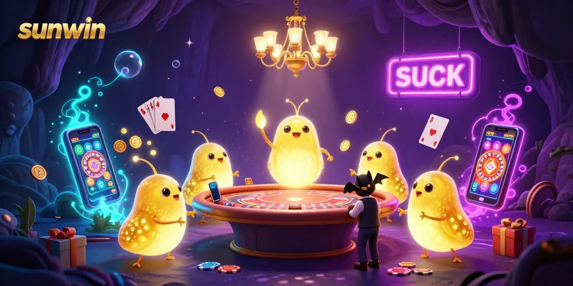 Experience sunwin's vibrant cave casino with glowing glowworms lighting the scene, showcasing thrilling games and action.