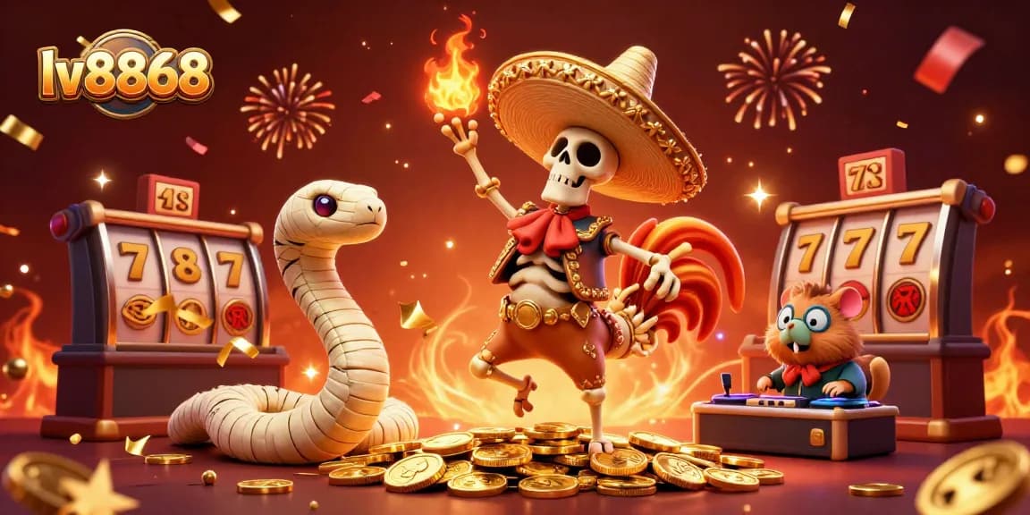 Experience thrilling wins with lv8868's vibrant 3D casino illustration showcasing exciting gaming elements.