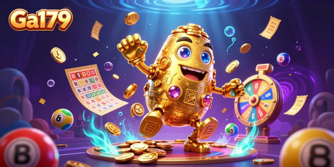 Engage with Ga179 in this vibrant and dynamic digital illustration showcasing a golden golem amidst casino elements.