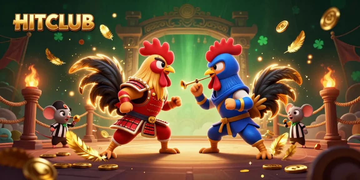 Experience action at HITCLUB with roosters in a dynamic gambling arena, showcasing thrilling competition.