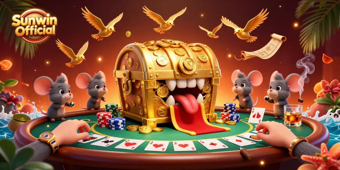 Engage in thrilling poker action with Sunwin Official's captivating treasure chest scene.