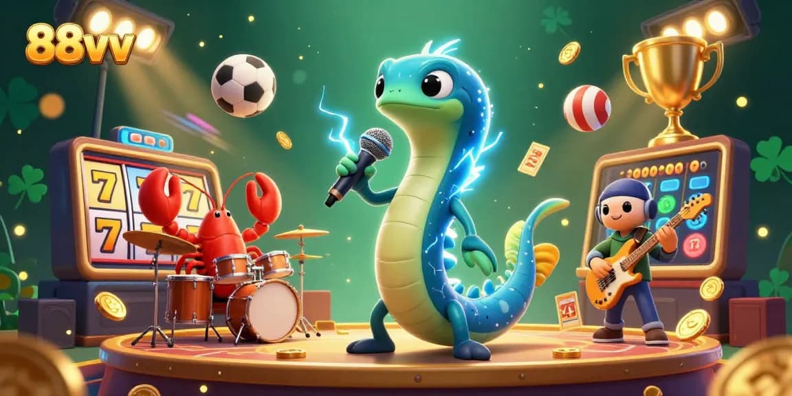 Experience thrilling entertainment at 88vv's vibrant underwater casino with dynamic slot reels and illuminated characters.