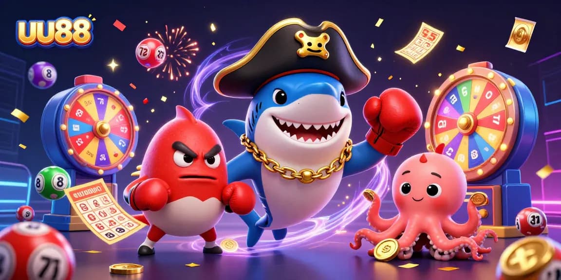 uu88 showcases a vibrant scene with characters celebrating wins in an exciting gambling atmosphere.