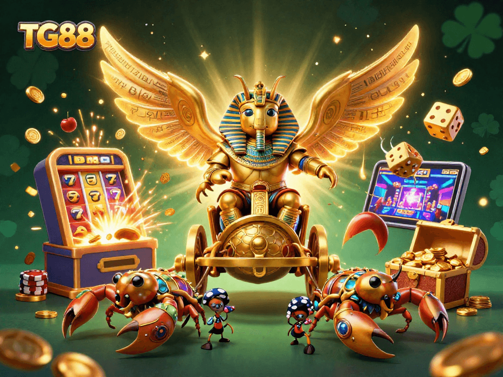 Engage with TG88’s exhilarating gaming environment featuring vibrant characters and rich casino elements.
