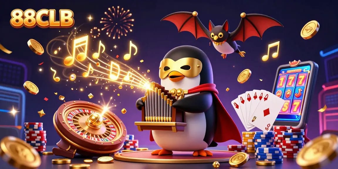 Experience thrilling gameplay at 88CLB with golden coins cascading in a vibrant casino scene.