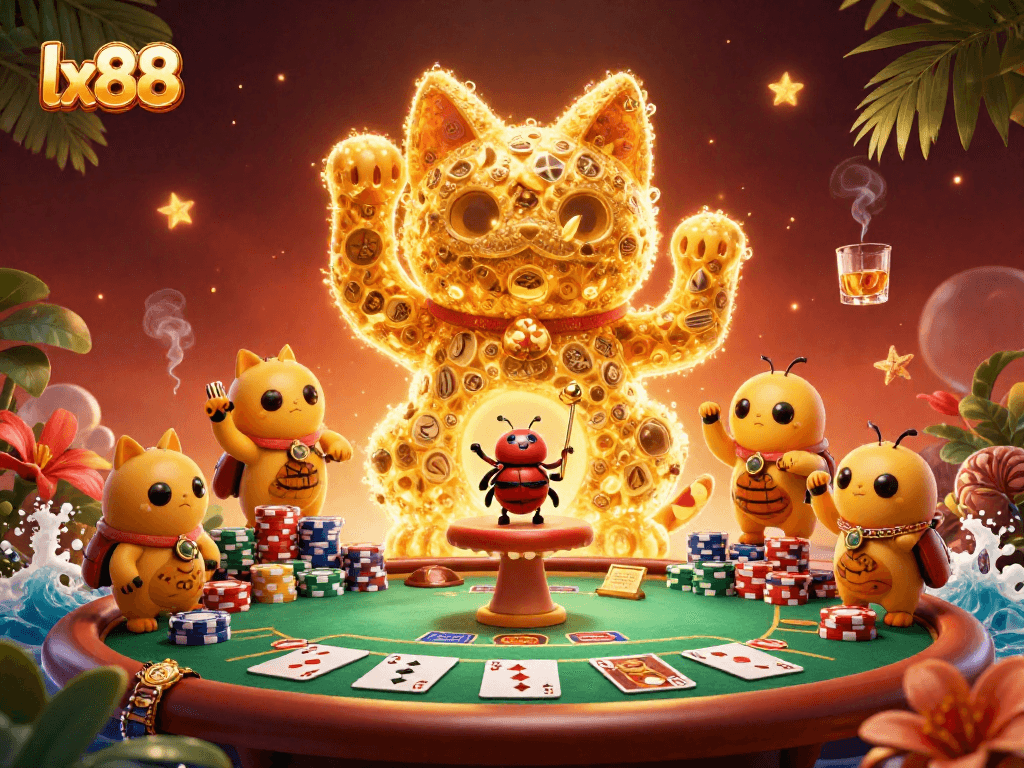 Experience the magic of lx88 as a lucky cat springs to life in this vibrant casino scene.