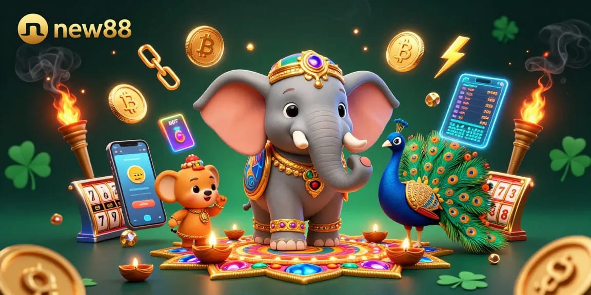 Experience the excitement of new88 with vibrant 3D visuals, showcasing casino elements and characters.