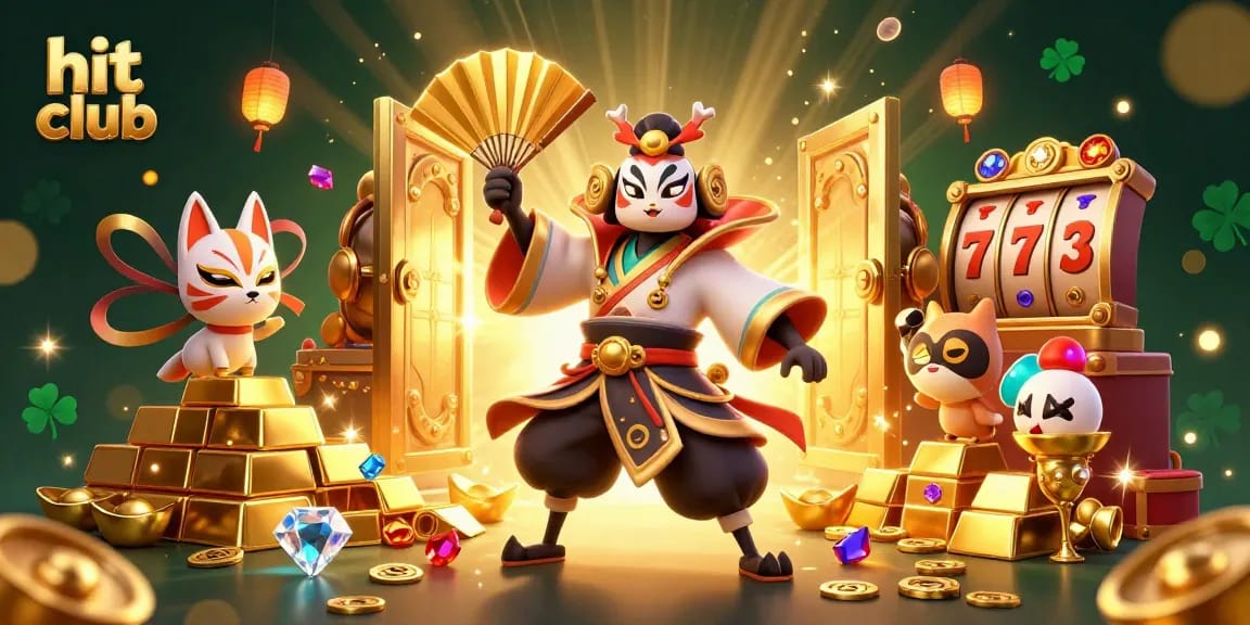 Engage with hit club's vibrant 3D casino illustration showcasing gambling excitement and colorful treasures.