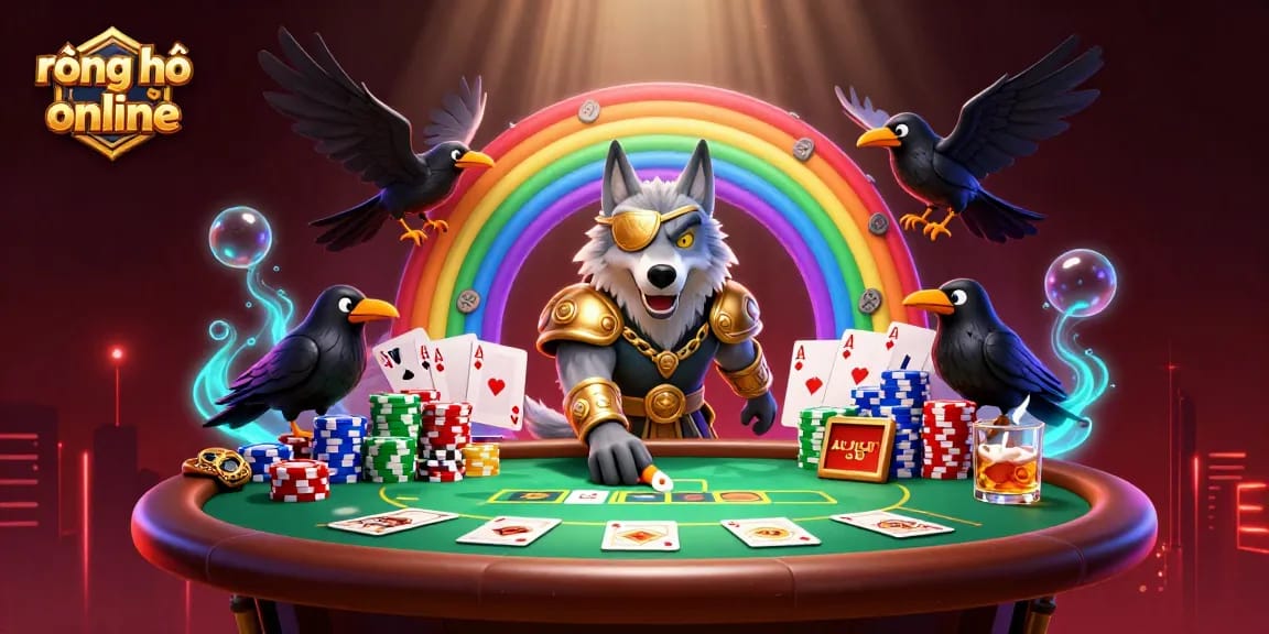 Experience the thrill of rồng hổ online with a dynamic scene featuring mythical characters at a vibrant casino.