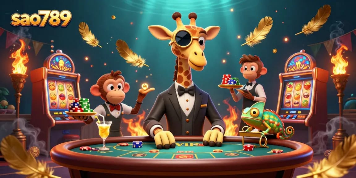 Experience thrilling wins at sao789 with vibrant gaming scenes, poker action, and dynamic characters.