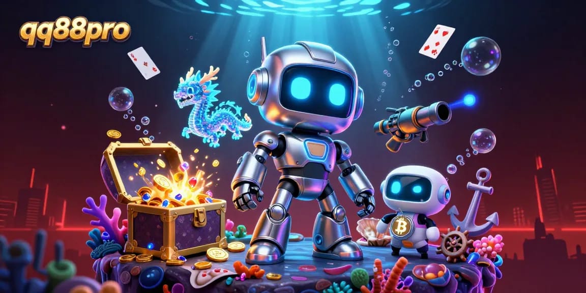 Experience thrilling gameplay at qq88pro, featuring vibrant casino elements and a dynamic robot mascot.