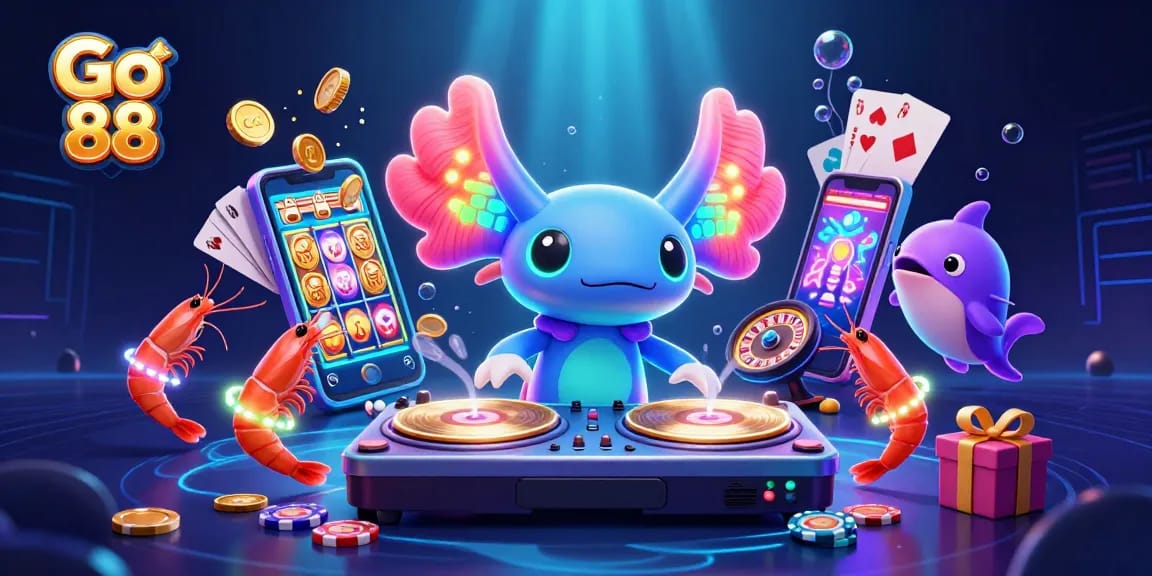 Play exciting games at Go 88 with vibrant casino action featuring spinning reels and festive underwater characters.