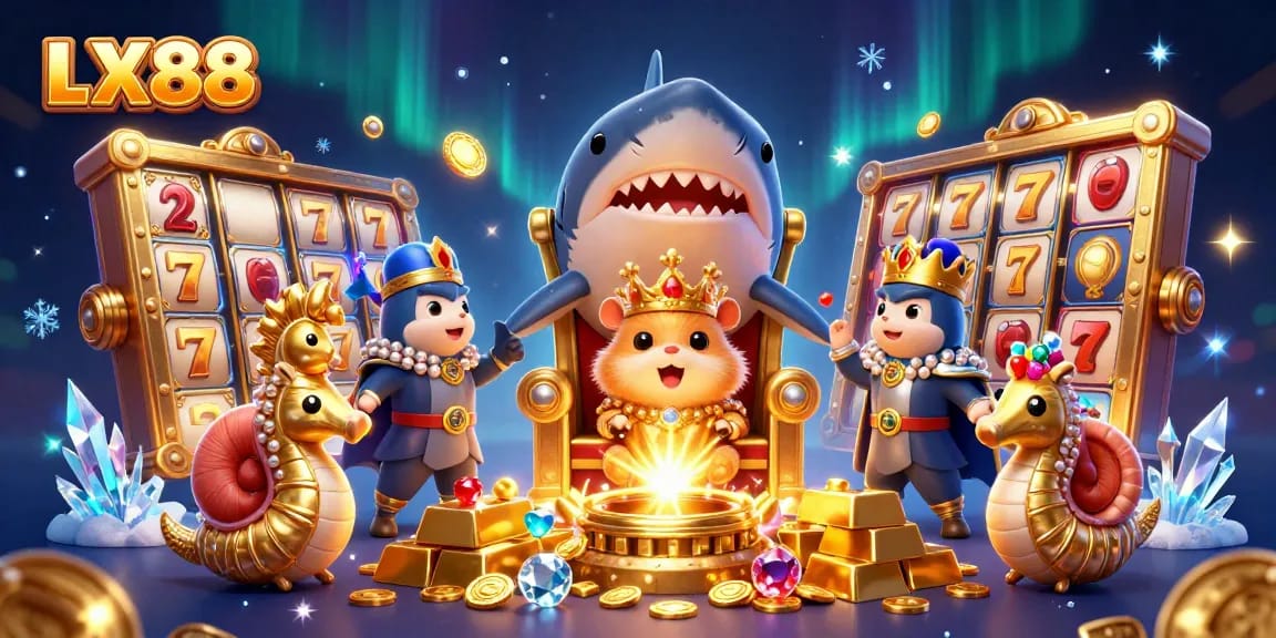 Celebrate big wins at LX88 with an energetic 3D casino scene, featuring a golden hamster king.