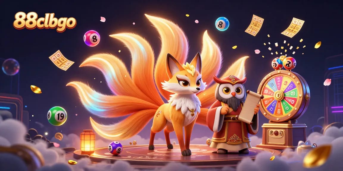 Engage in vibrant gaming adventures at 88clbgo, illustrated with colorful lottery balls and immersive characters.