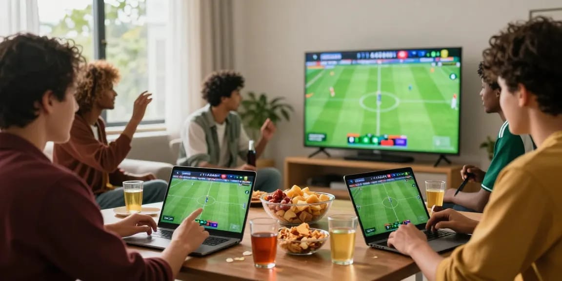 Engaging sports betting atmosphere showcasing Daftar Bola88 with friends enjoying game day and live betting.