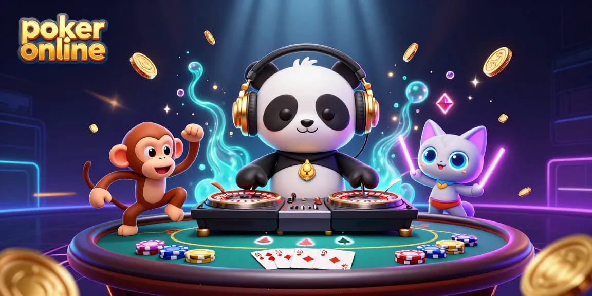 Engage in thrilling poker online action with vibrant characters and dazzling casino elements.