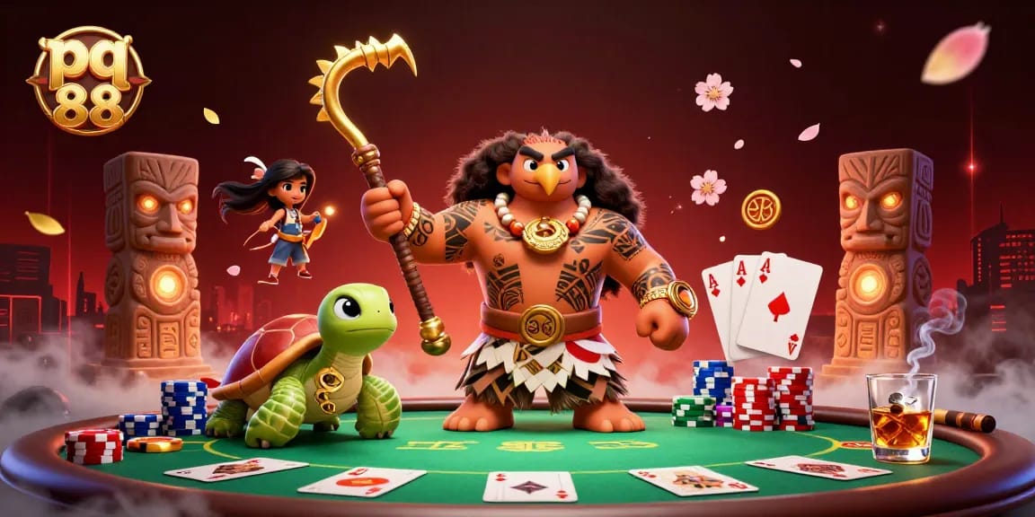 Engage in thrilling poker action at pq 88 with vibrant 3D characters and casino elements.