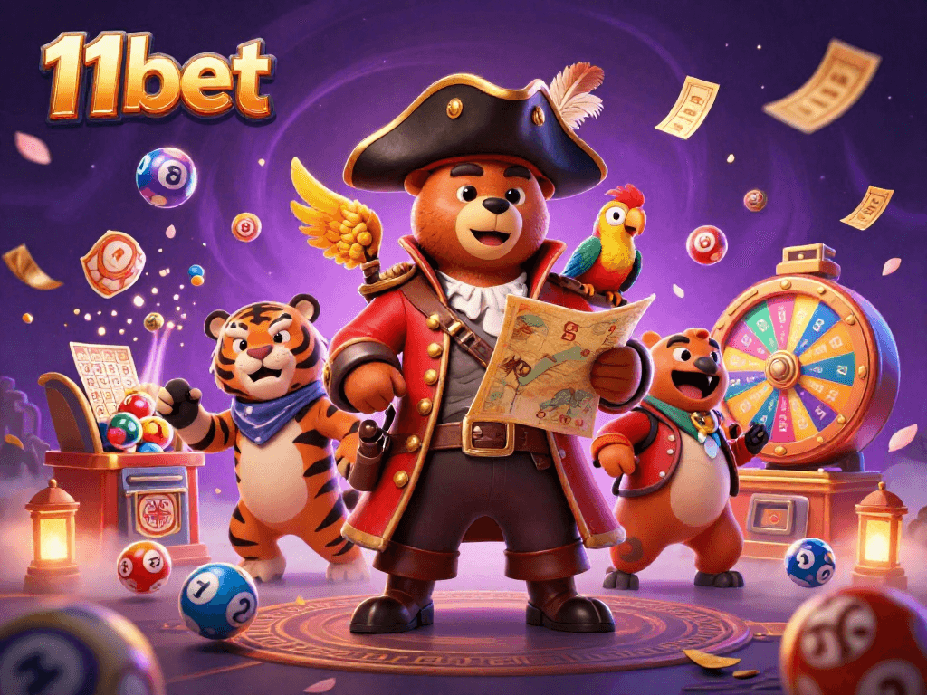 Promote winning chances with 11bet's exciting lottery-themed 3D illustration featuring colorful lottery elements.