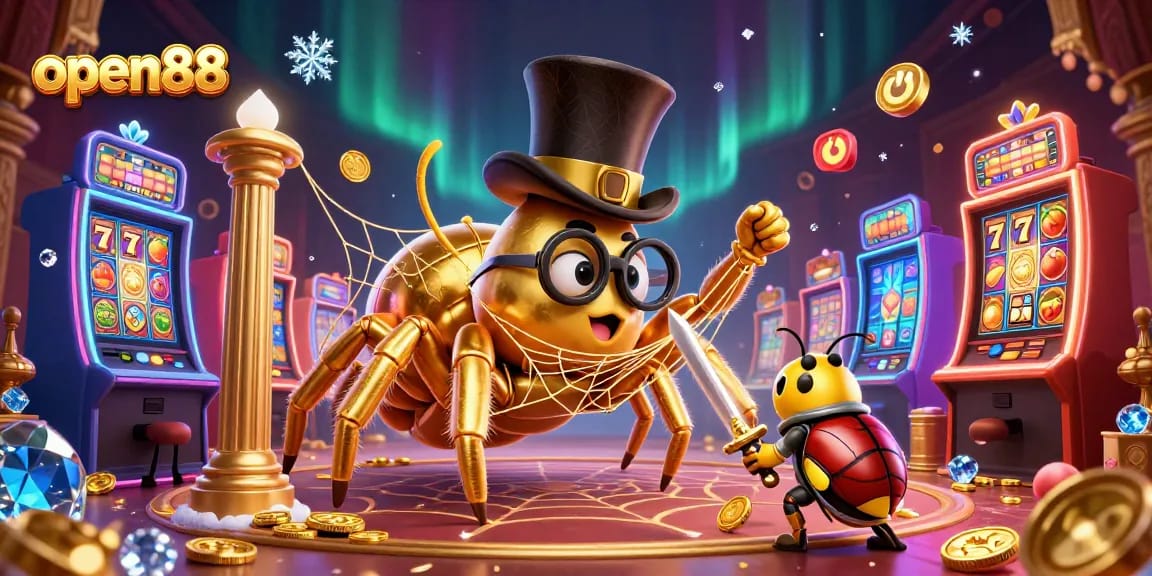 Experience thrilling gaming with open88 at this vibrant casino scene featuring colorful slot machines.