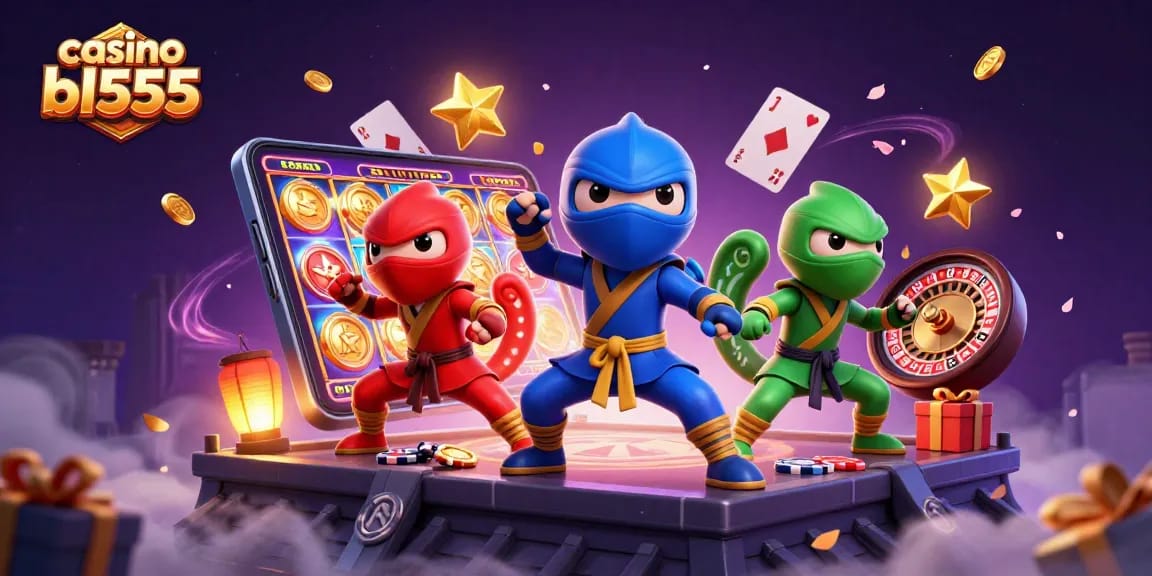 Experience the excitement of casino bl555 with ninja chameleons amidst vibrant gaming elements.
