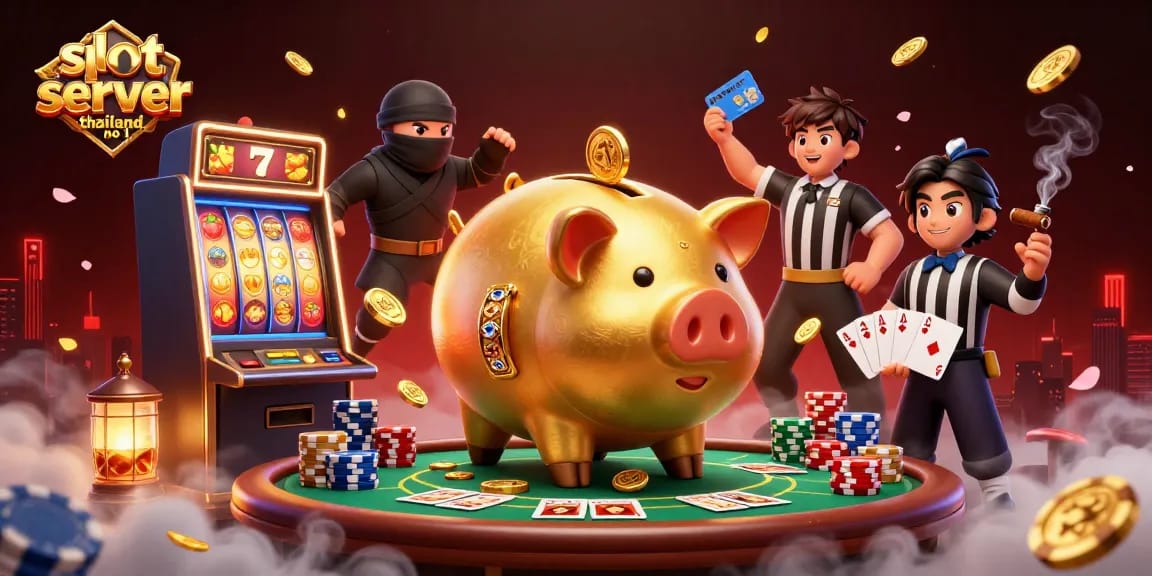 Spin to win with slot server thailand no 1, featuring dynamic characters and vibrant casino elements.