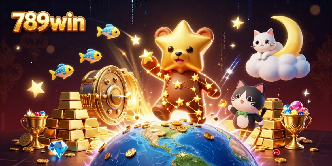 Engage with 789win's exciting casino games and activities featuring celestial characters and treasures.