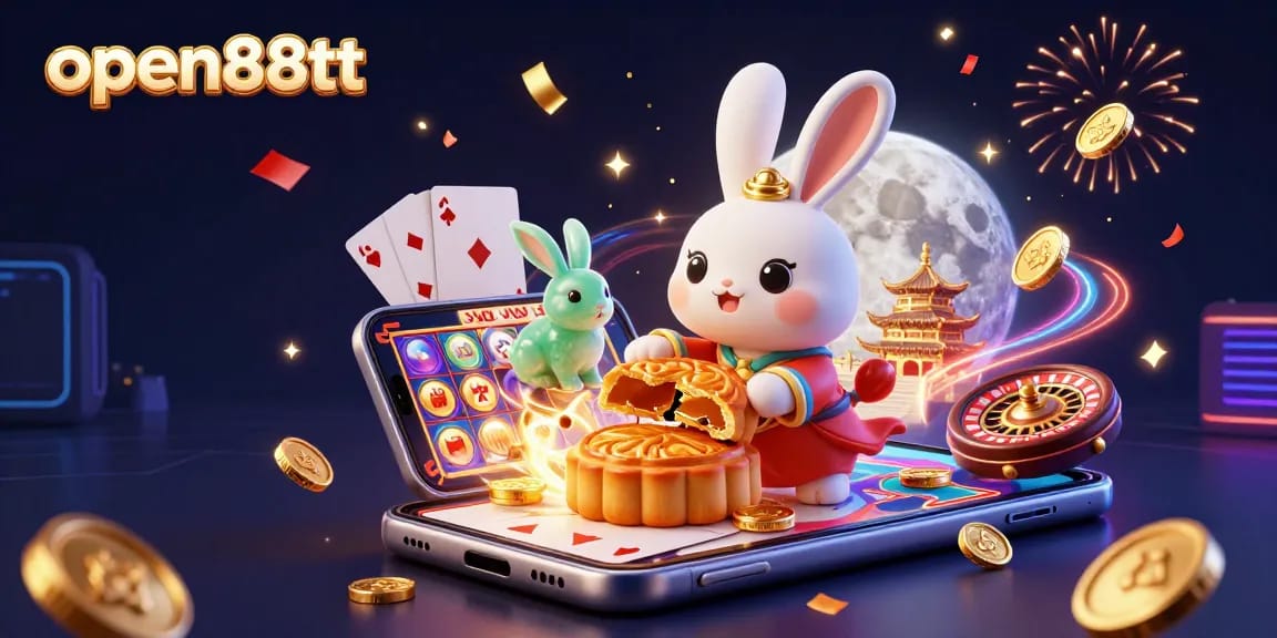 Experience thrilling gameplay with open88tt featuring a moon rabbit and poker chips in a vibrant casino setting.