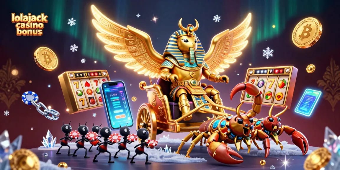 Experience the thrilling lolajack casino bonus through vibrant slots with engaging characters in a dynamic 3D illustration.