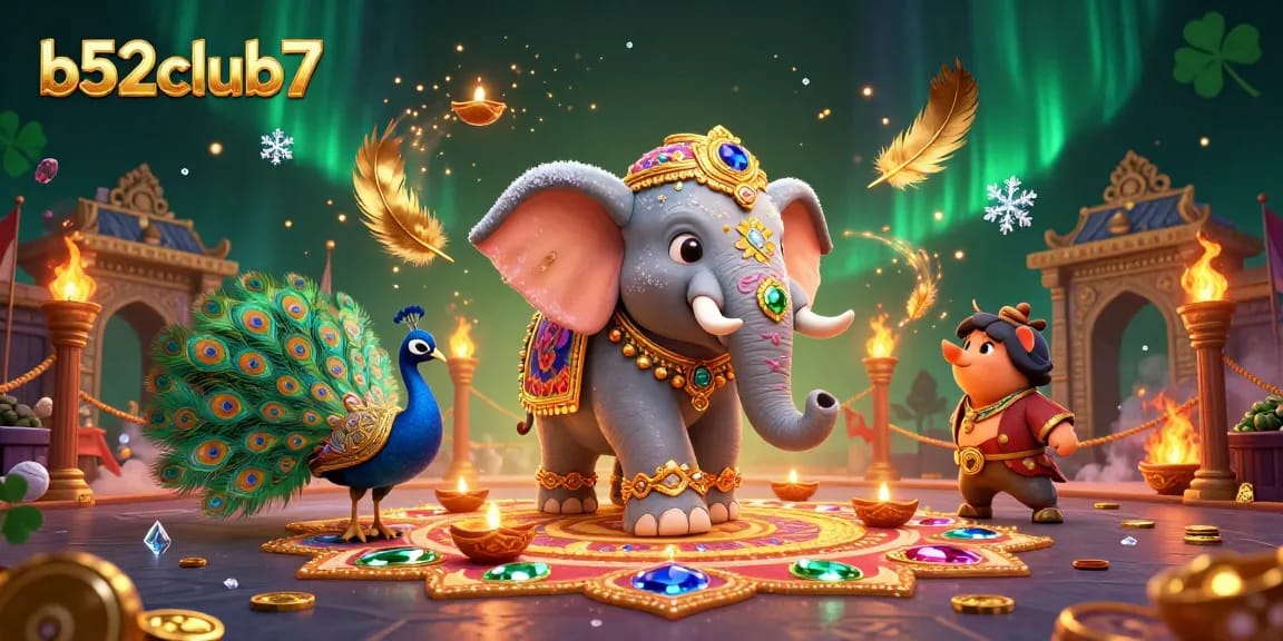 Experience excitement at b52club7 with a vibrant 3D illustration featuring casino elements and energetic characters.