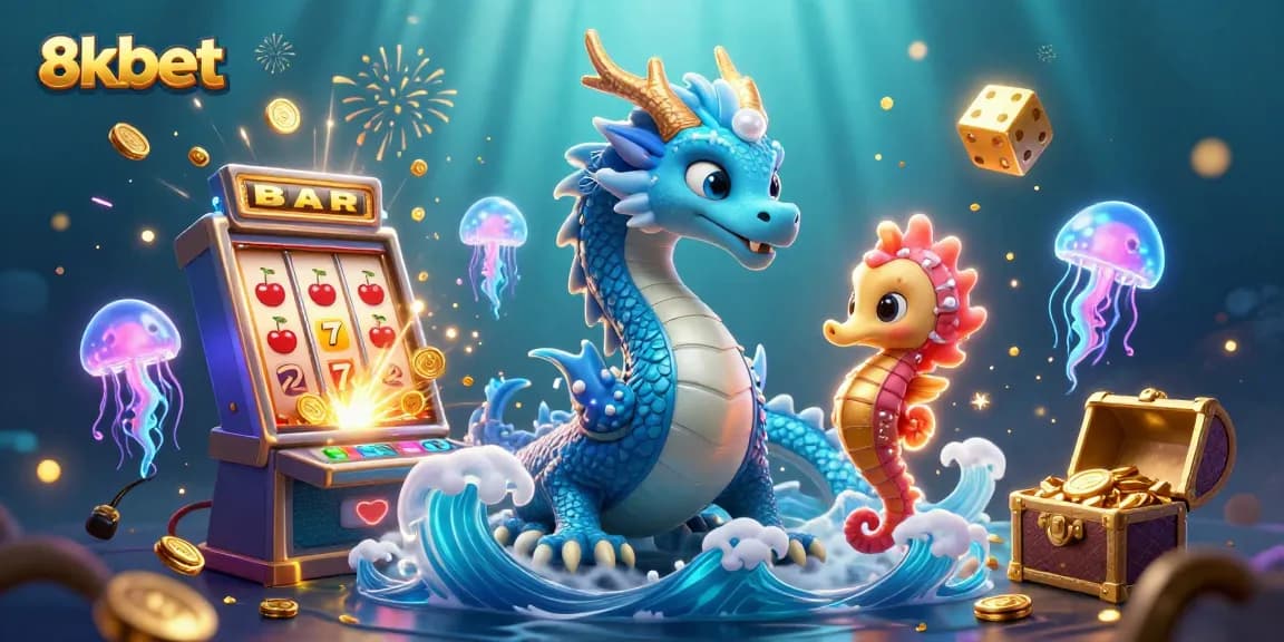 Experience thrilling adventures with 8xbet through vibrant underwater scenes featuring slot machines and magical creatures.
