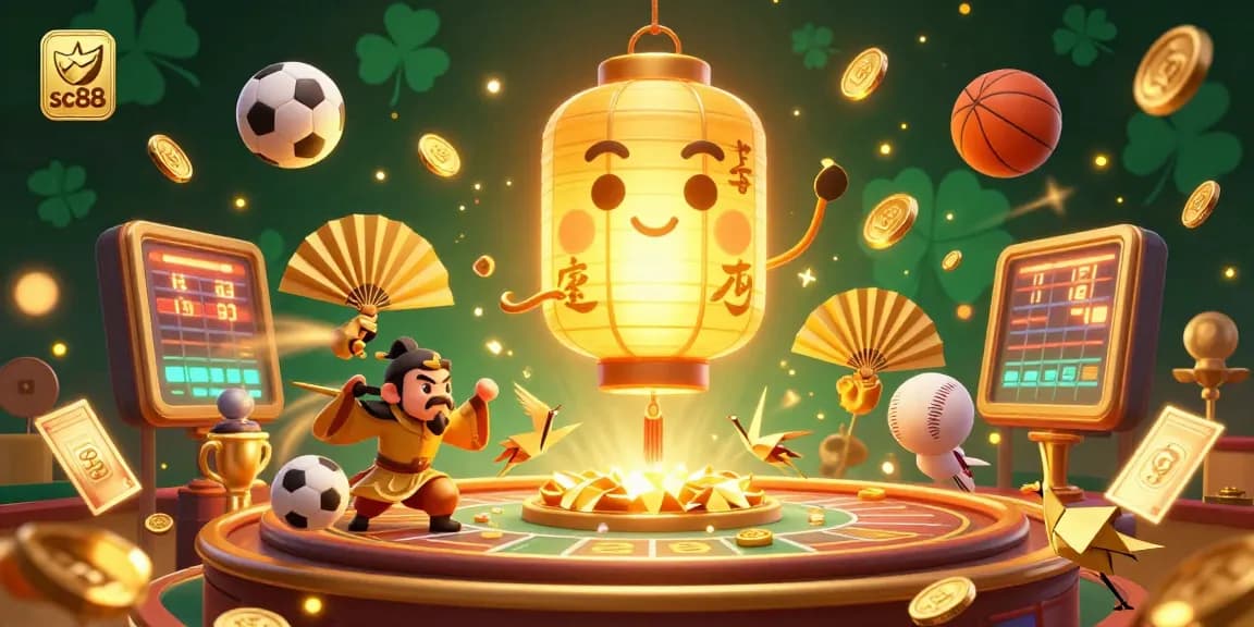 Experience the vibrant atmosphere of sc88 with a golden lantern spirit in a lively casino scene.