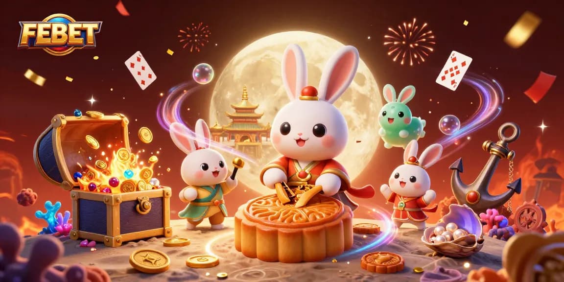 Experience mesmerizing gameplay at FEBET with vibrant casino-themed 3D illustration.