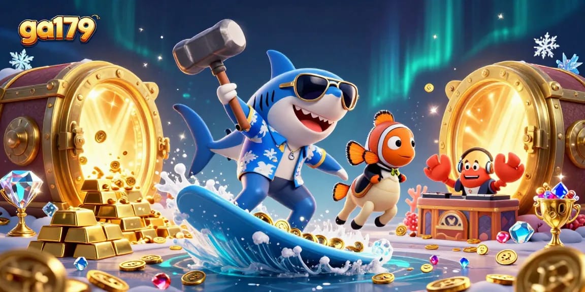 Engage with ga179's betting action in a vibrant 3D underwater scene featuring unique casino characters.