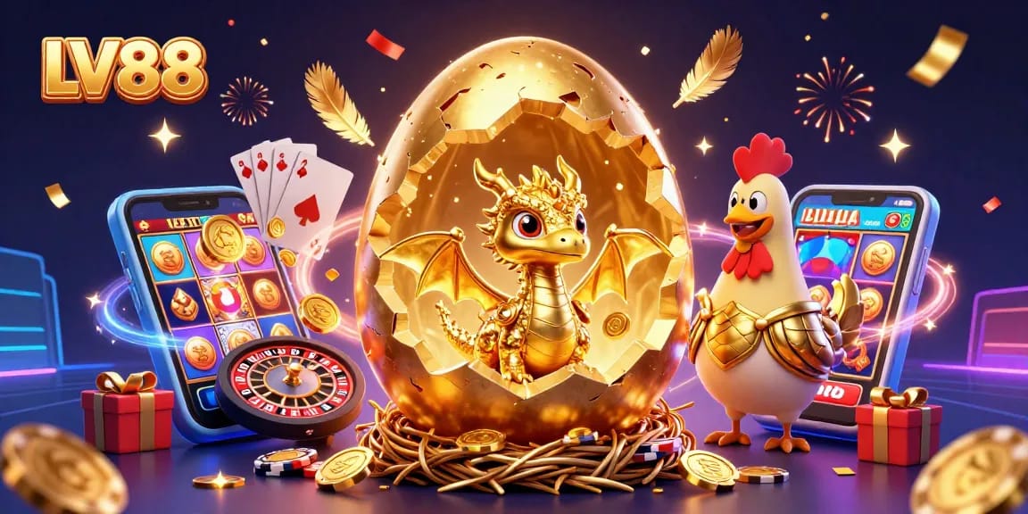 Engage with LV88 and explore thrilling gaming experiences with a golden dragon emerging from a casino-themed scene.
