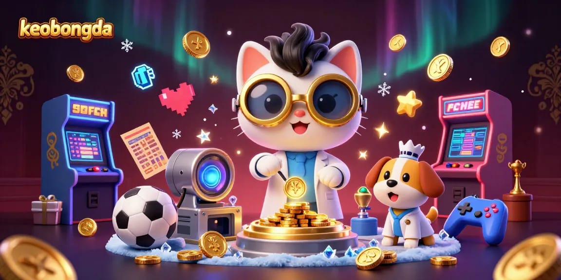 Engage in sports betting with keobongda's dynamic scene showcasing vibrant characters and gambling elements.