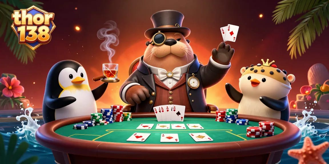 Permainan poker seru di thor 138 dengan walrus, penguin, dan pufferfish, taruhan tinggi!