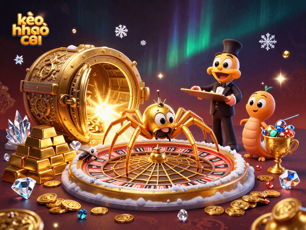 Spin the roulette wheel with kèo nhà cái as the golden spider and centipede croupier animate the bets.